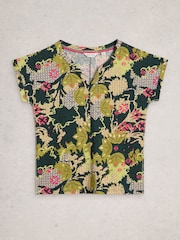 White Stuff Green Nelly Notch Neck T-Shirt - Image 5 of 6