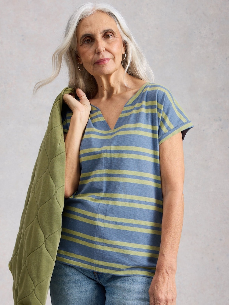 White Stuff Blue Nelly Notch Stripe T-Shirt - Image 1 of 6