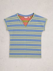 White Stuff Blue Nelly Notch Stripe T-Shirt - Image 5 of 6