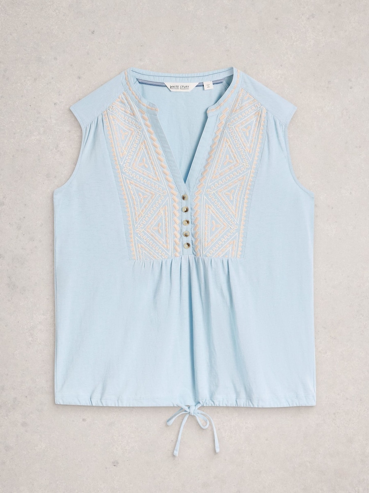 White Stuff Blue Peony Sleeveless Shirt - Image 1 of 2