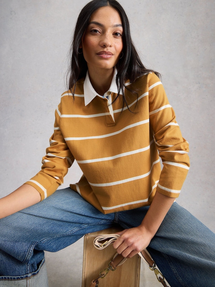 White Stuff Yellow Stella Stripe Rugby Top - Image 1 of 6