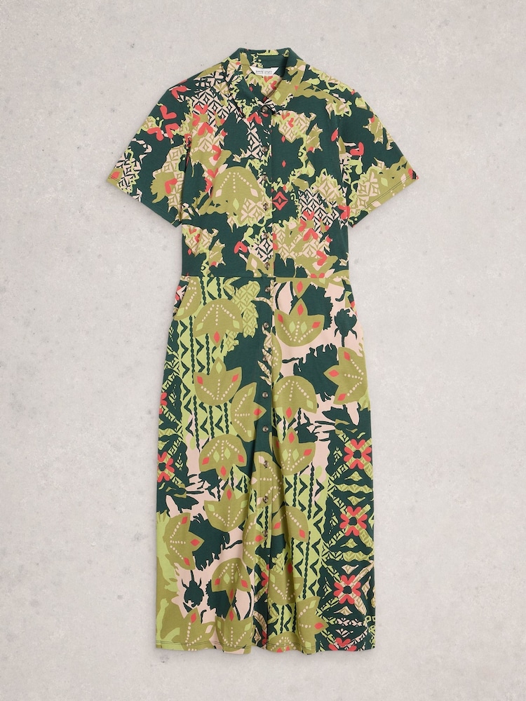 White Stuff Light Green Rua Jersey Shirt Dress - Image 1 of 2
