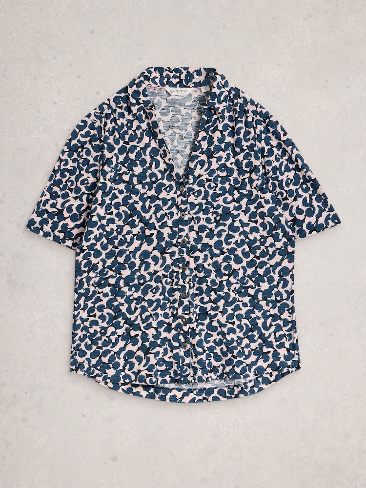 White Stuff Blue Annie Short Sleeve Jersey Shirt - Image 1 of 2