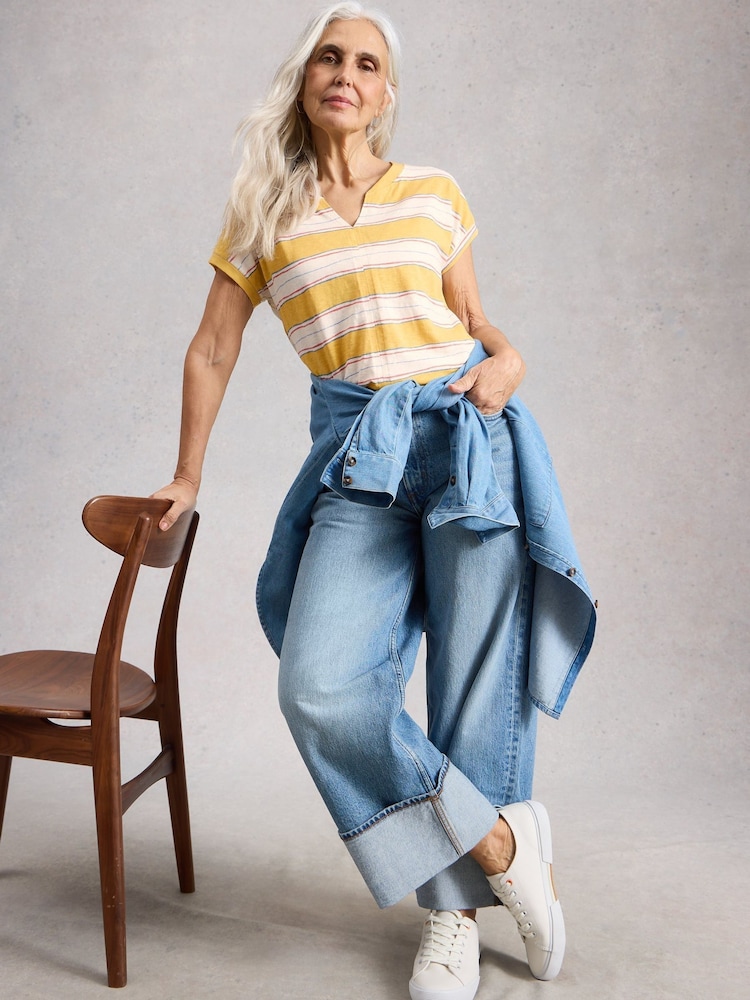 White Stuff Yellow Nelly Notch Stripe T-Shirt - Image 1 of 6