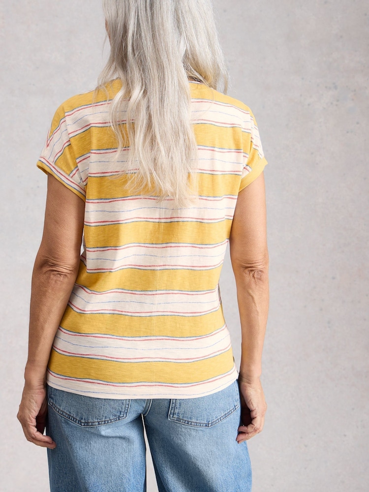 White Stuff Yellow Nelly Notch Stripe T-Shirt - Image 2 of 6