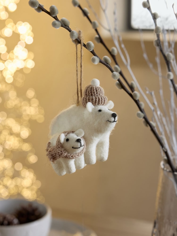 White Felt Polar Bear Christmas Bauble - Image 1 of 3