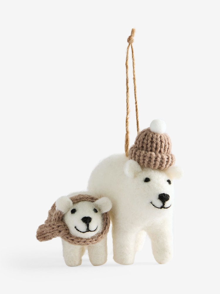 White Felt Polar Bear Christmas Bauble - Image 2 of 3