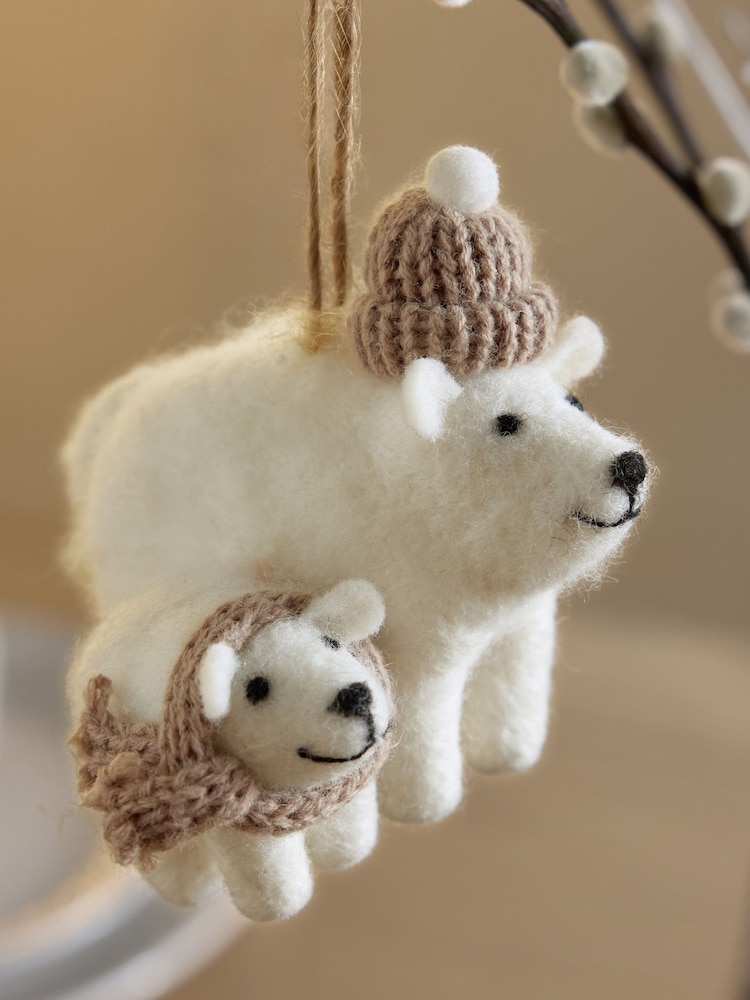 White Felt Polar Bear Christmas Bauble - Image 3 of 3