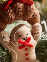 Natural Gingerbread Man Croissant Felt Bauble - Image 3 of 3