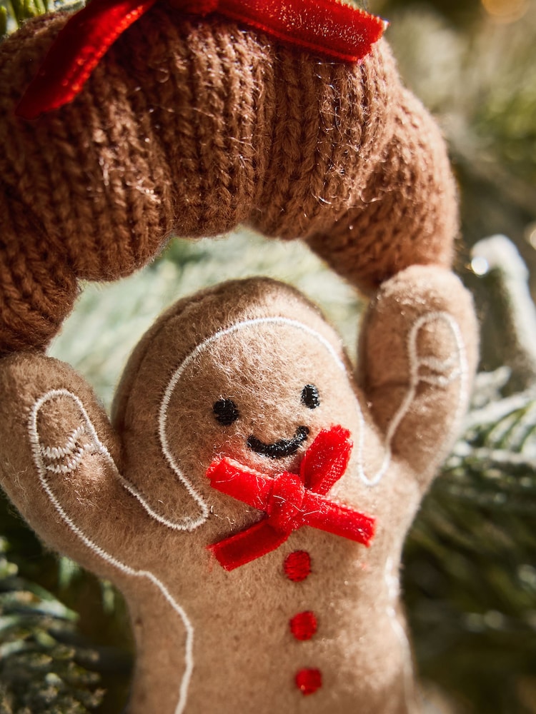 Natural Gingerbread Man Croissant Felt Bauble - Image 3 of 3 Natural Gingerbread Man Croissant Felt Bauble - Image 3 of 3