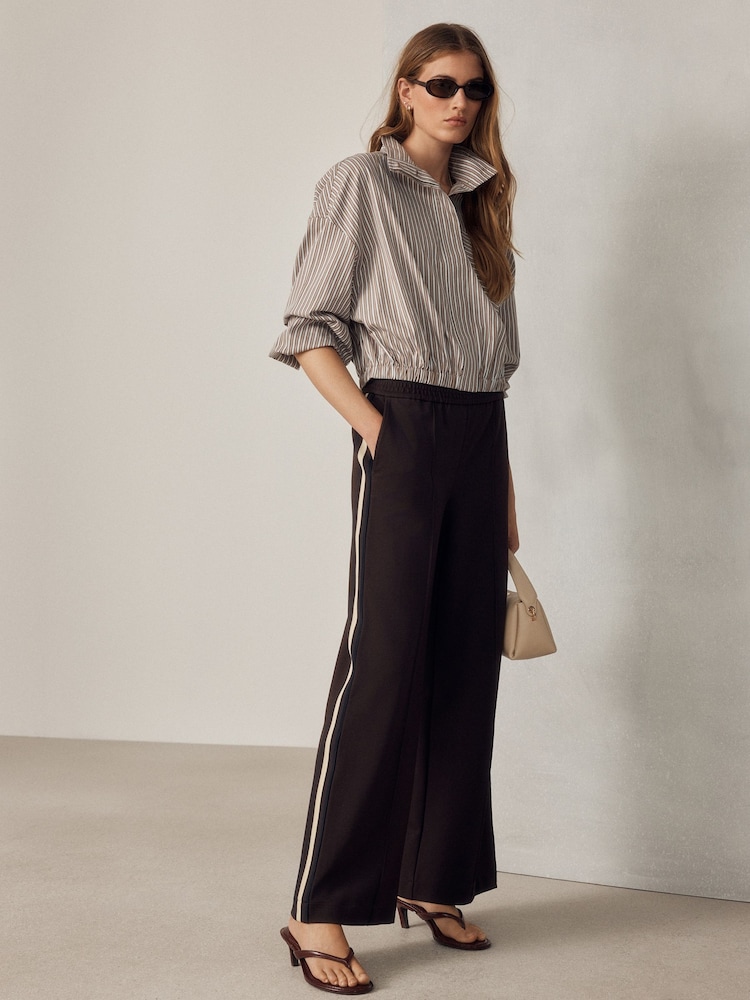 Chocolate Brown Ponte Wide Leg Trousers with Side Stripes - Image 2 of 10 Chocolate Brown Ponte Wide Leg Trousers with Side Stripes - Image 2 of 10