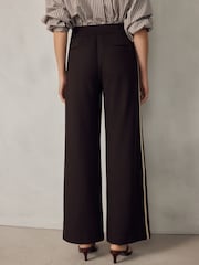 Chocolate Brown Ponte Wide Leg Trousers with Side Stripes - Image 4 of 10