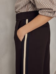 Chocolate Brown Ponte Wide Leg Trousers with Side Stripes - Image 5 of 10