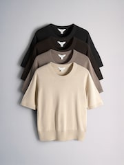 The Set 4 Pack Crew Neck Fine Knit T-Shirts Black/Chocolate Brown/Cinder Brown/Light Grey - Image 1 of 7