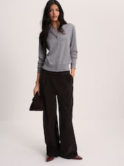 The Set Crew Neck Long Sleeve Merino Cardigan Grey - Image 3 of 10