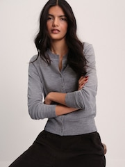 The Set Crew Neck Long Sleeve Merino Cardigan Grey - Image 4 of 10
