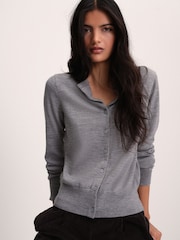 The Set Crew Neck Long Sleeve Merino Cardigan Grey - Image 7 of 10