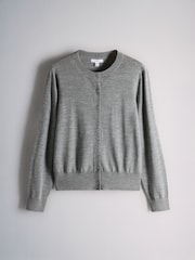 The Set Crew Neck Long Sleeve Merino Cardigan Grey - Image 8 of 10