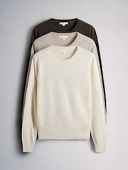 The Set 3 Pack Soft Knit Crew Neck Long Sleeve Jumpers Cream/Light Brown/Chocolate Brown - Image 1 of 6