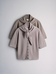 The Set 2 Pack Soft Knit Short Sleeve Cardigan With Scarf Mink Brown/Pink - Image 1 of 7