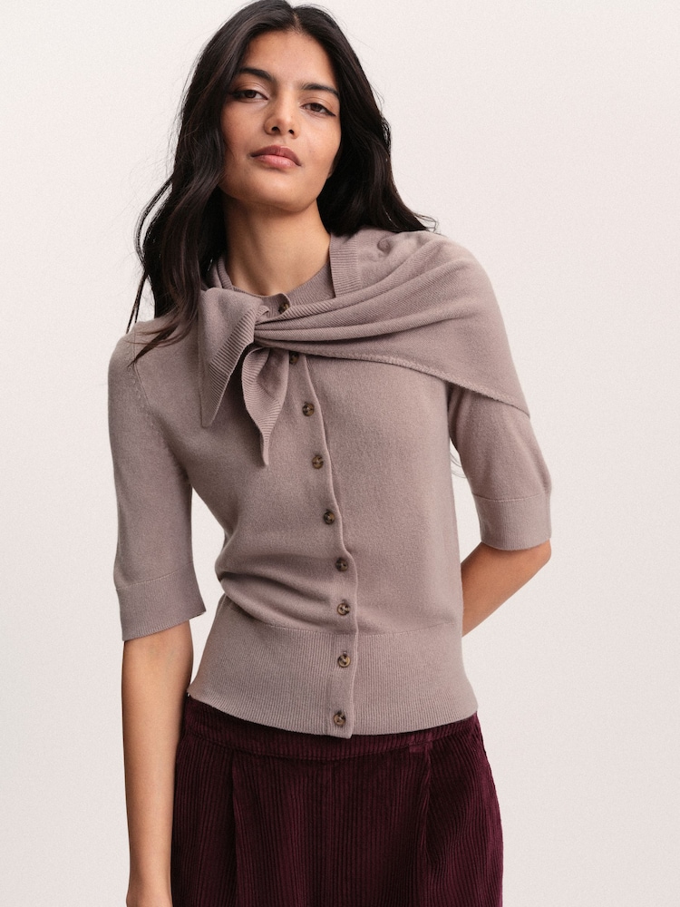 The Set 2 Pack Soft Knit Short Sleeve Cardigan With Scarf Mink Brown/Pink - Image 2 of 7