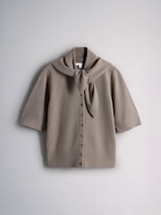 The Set 2 Pack Soft Knit Short Sleeve Cardigan With Scarf Mink Brown/Pink - Image 4 of 7