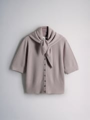The Set 2 Pack Soft Knit Short Sleeve Cardigan With Scarf Mink Brown/Pink - Image 5 of 7