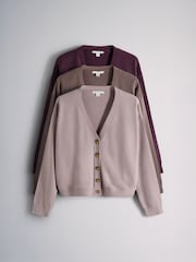 The Set 3 Pack Soft Knit V-Neck Cardigans Pink/Mink Bronw/Burgundy - Image 2 of 12