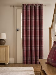 Red Brushed Check Super Thermal Eyelet Door Curtain - Image 1 of 4