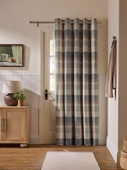 Green Brushed Check Super Thermal Eyelet Door Curtain - Image 1 of 4