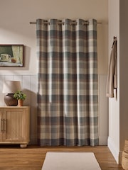 Green Brushed Check Super Thermal Eyelet Door Curtain - Image 2 of 4