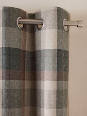 Green Brushed Check Super Thermal Eyelet Door Curtain - Image 3 of 4