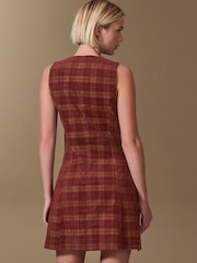 Burgundy Red Check Cord Button Through Mini Dress - Image 4 of 9