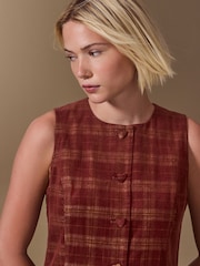 Burgundy Red Check Cord Button Through Mini Dress - Image 5 of 9