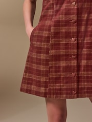 Burgundy Red Check Cord Button Through Mini Dress - Image 6 of 9