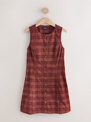 Burgundy Red Check Cord Button Through Mini Dress - Image 7 of 9