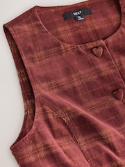 Burgundy Red Check Cord Button Through Mini Dress - Image 8 of 9