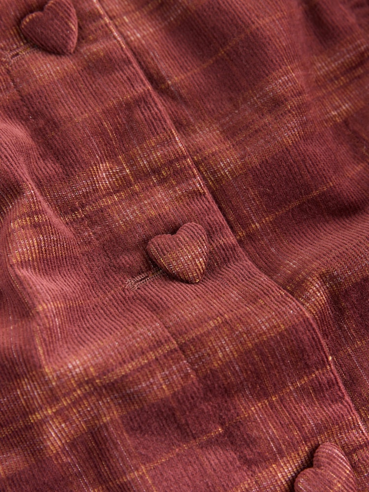 Burgundy Red Check Cord Button Through Mini Dress - Image 9 of 9 Burgundy Red Check Cord Button Through Mini Dress - Image 9 of 9
