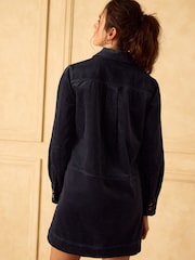 Navy Blue Long Sleeve Cord Overhead Mini Dress - Image 3 of 4