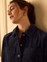 Navy Blue Long Sleeve Cord Overhead Mini Dress - Image 4 of 4