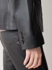 Jigsaw Black Ellis Nappa Leather Blazer - Image 4 of 5