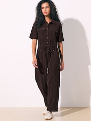 Brun - Kortärmad Utility Manchester Jumpsuit - Bild 2 av 6