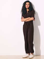 Brun - Kortärmad Utility Manchester Jumpsuit - Bild 3 av 6