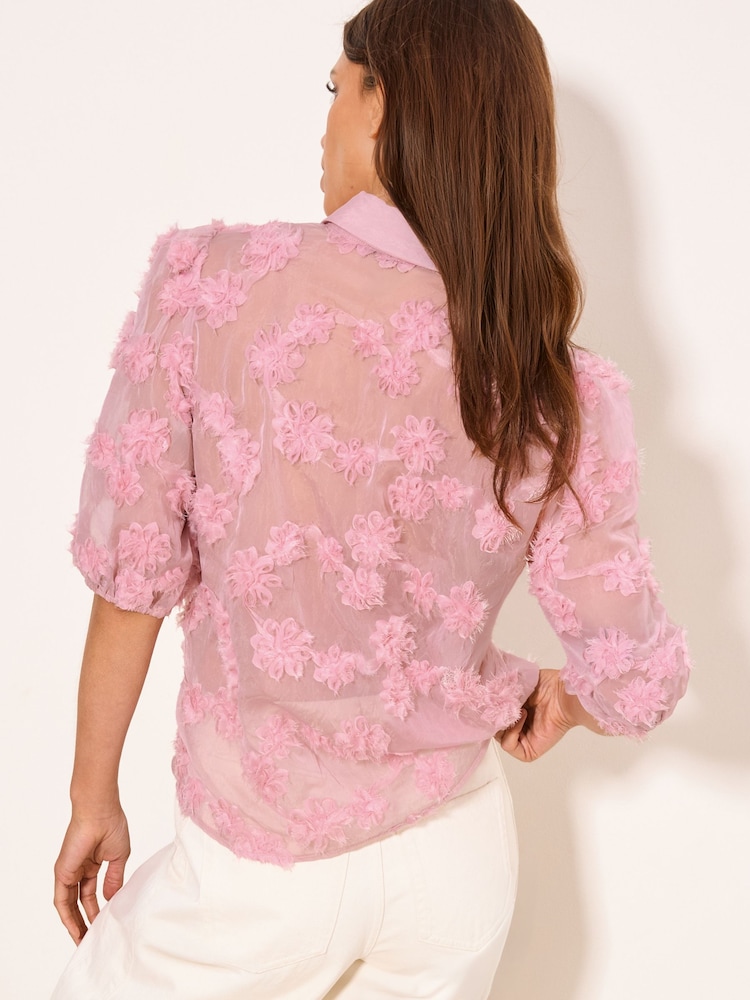 Lipsy Pink 3D Fabric Floral Shirt - Image 4 of 4