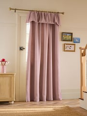 Pink Brushed Stripe Ruffle Top Fold Over Super Thermal Door Curtains - Image 1 of 5
