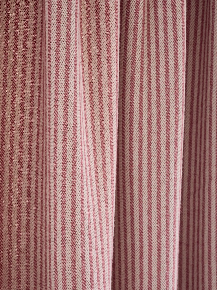 Pink Brushed Stripe Ruffle Top Fold Over Super Thermal Door Curtains - Image 5 of 5