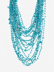 Mood Turquoise Tone Beaded Statement Multirow Necklace - Image 1 of 3