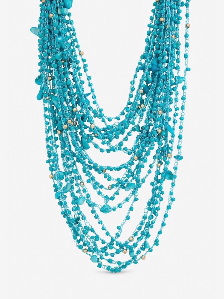 Mood Turquoise Tone Beaded Statement Multirow Necklace - Image 1 of 3