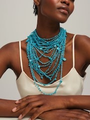 Mood Turquoise Tone Beaded Statement Multirow Necklace - Image 2 of 3