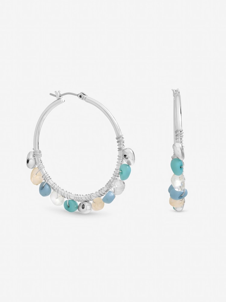 Mood Silver Tone Turquoise Beaded Hoop Earrings - Image 1 of 1